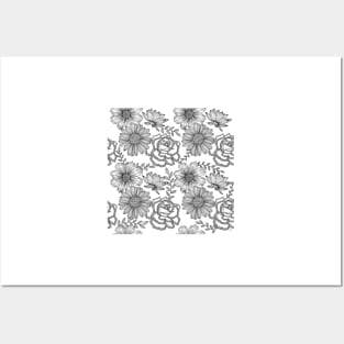 Flowers Line Art - Pastel Yellow & Gray Posters and Art